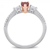 Julianna B 14K White & Rose Gold Ruby & 0.25CTW Diamond Three-Stone Ring