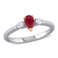 Julianna B 14K White & Rose Gold Ruby & 0.25CTW Diamond Three-Stone Ring