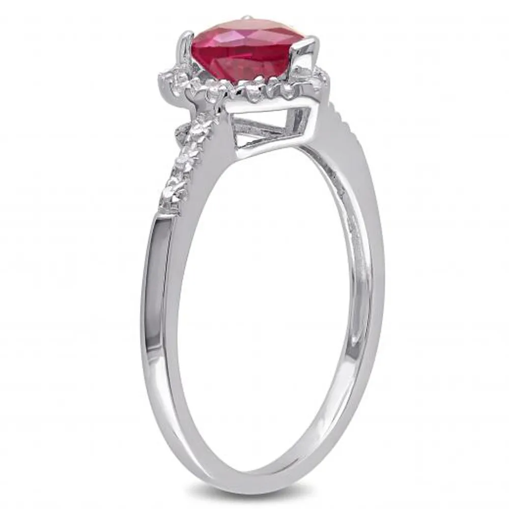 Julianna B Sterling Silver Created Ruby & 0.10CTW Diamond Heart Halo Ring