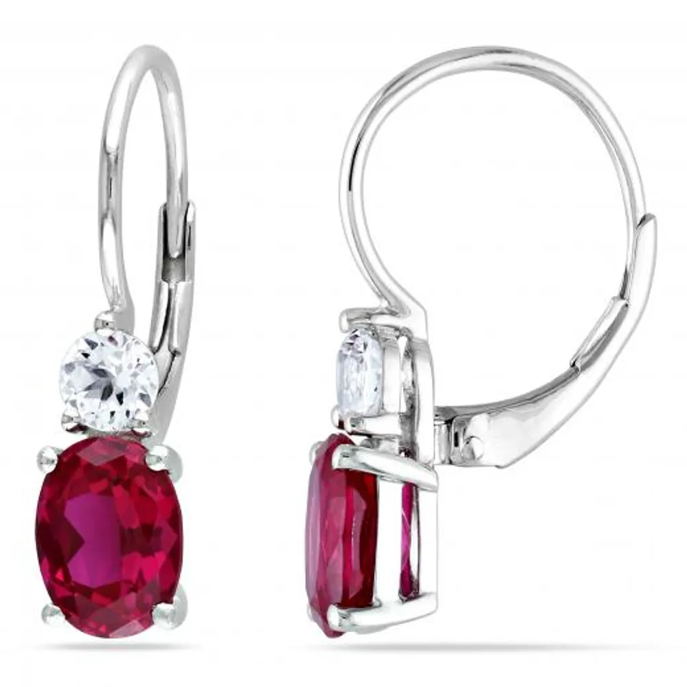 Julianna B Sterling Silver Created Ruby & White Sapphire Leverback Earrings