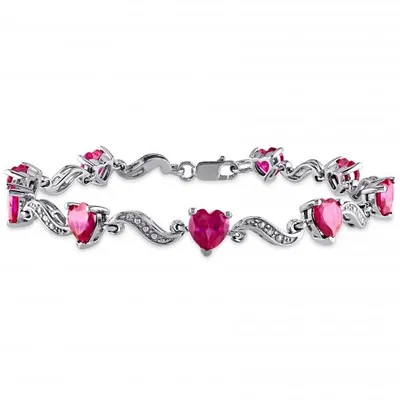 Julianna B Sterling Silver Heart Shaped Created Ruby & Diamond Bracelet