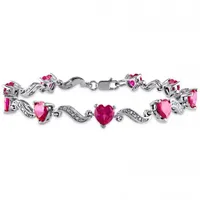 Julianna B Sterling Silver Heart Shaped Created Ruby & Diamond Bracelet