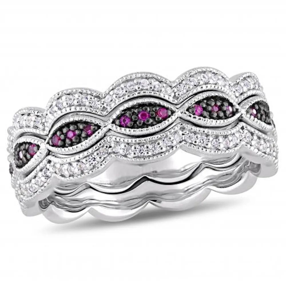 Julianna B Sterling Silver Created Ruby & Created White Sapphire Stackable Ring