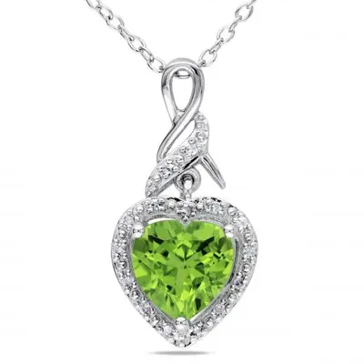 Julianna B Sterling Silver Peridot & Diamond Heart Pendant with Chain
