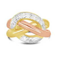 10K Yellow, White and Rose Gold Diamond Cut Interwoven Ring