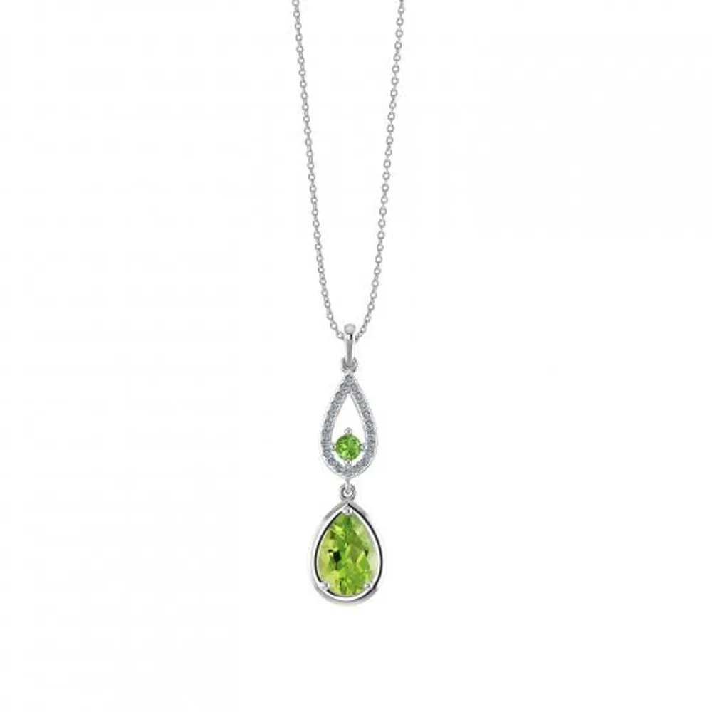 Sterling Silver Peridot & Diamond Pendant