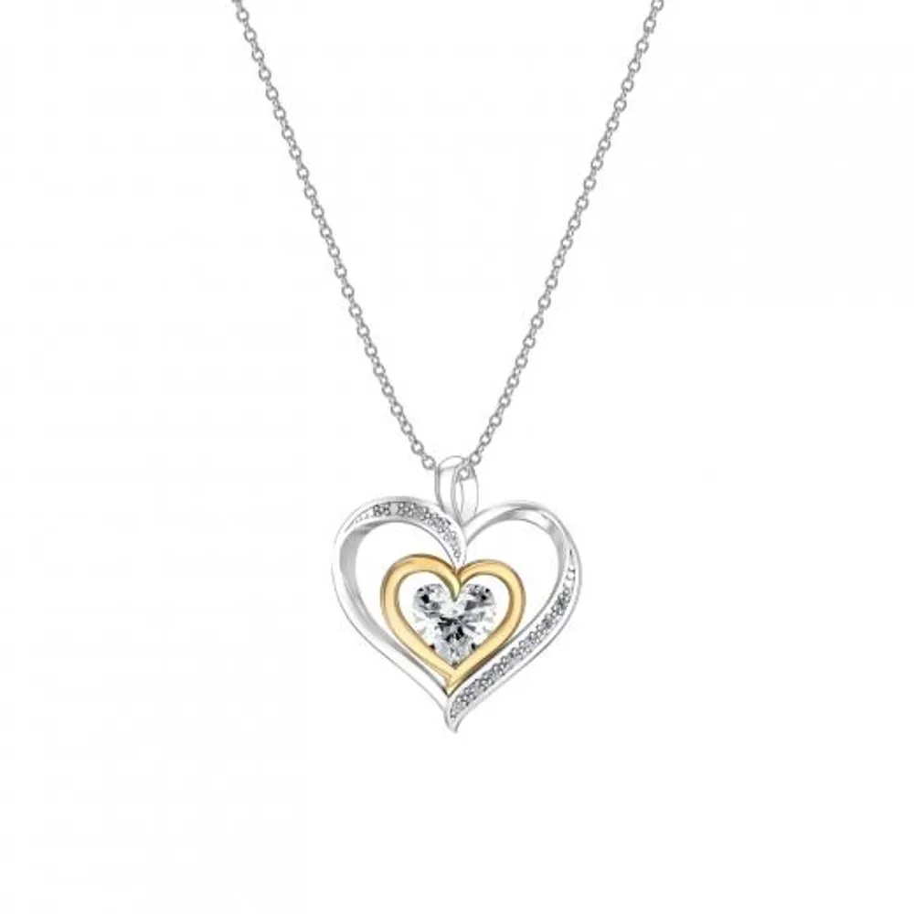 Sterling Silver 10K Yellow Gold Created White Sapphire & Diamond Necklace