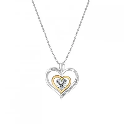 Sterling Silver 10K Yellow Gold Created White Sapphire & Diamond Necklace