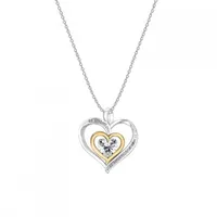 Sterling Silver 10K Yellow Gold Created White Sapphire & Diamond Necklace
