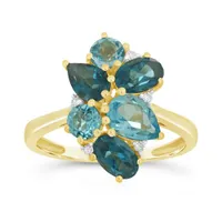 10K Yellow Gold Multi Blue Topaz & Diamond Ring