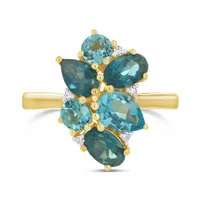 10K Yellow Gold Multi Blue Topaz & Diamond Ring