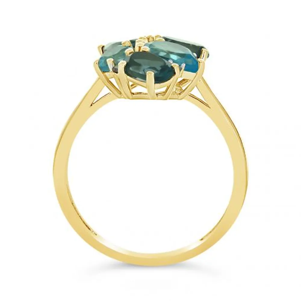 10K Yellow Gold Multi Blue Topaz & Diamond Ring