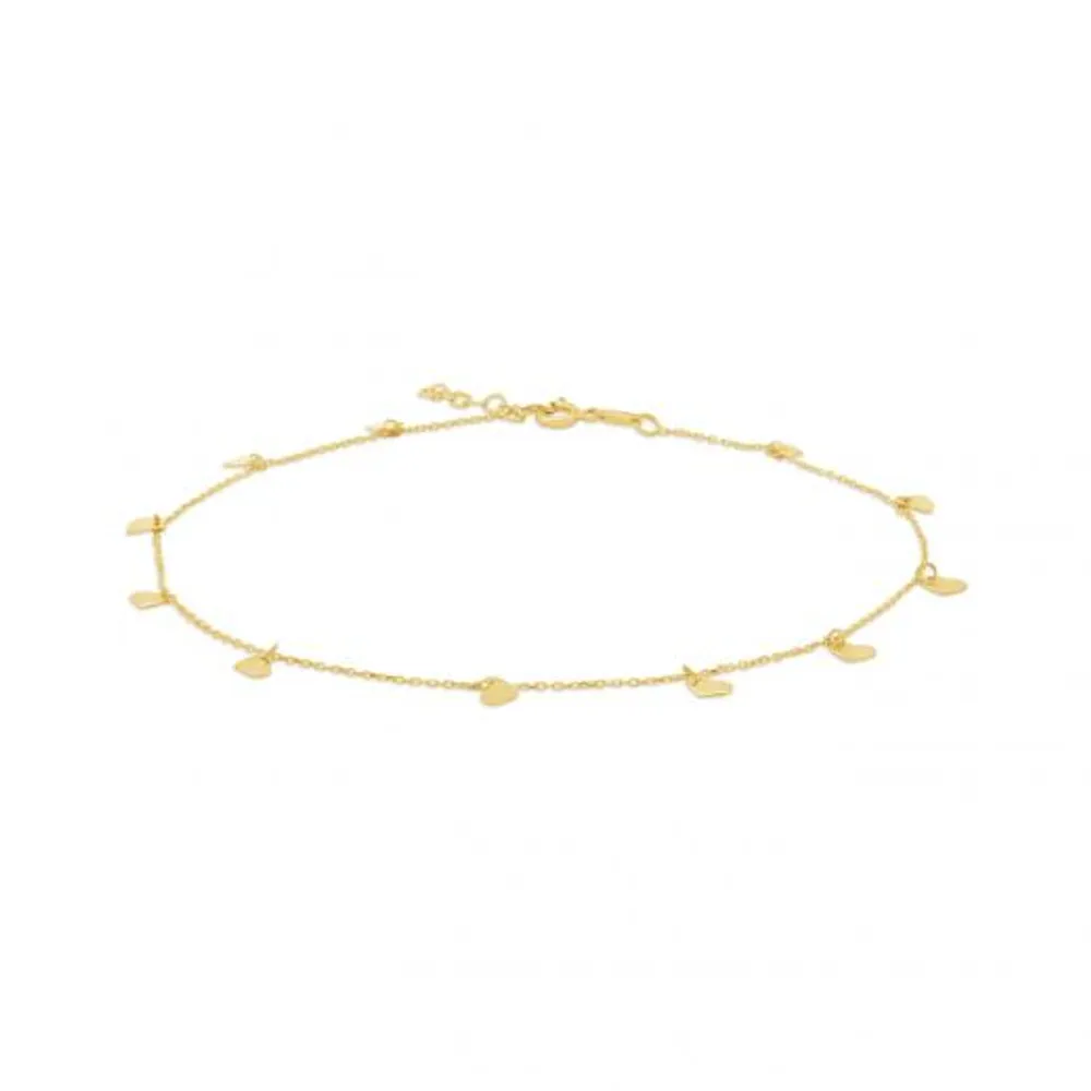 10K Yellow Gold 10+1" Heart Anklet