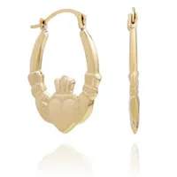 10K Yellow Gold Claddagh Creole Earrings