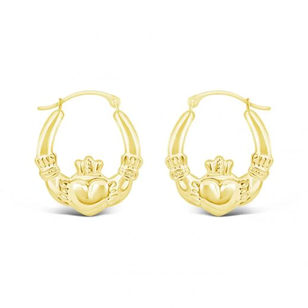 10K Yellow Gold Claddagh Creole Earrings