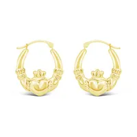 10K Yellow Gold Claddagh Creole Earrings