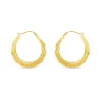 10K Yellow Gold Patterned Round Creole Earrings