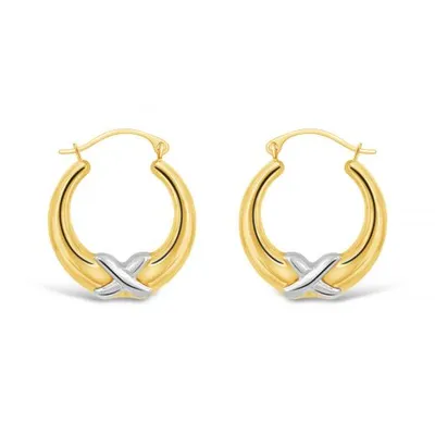 10K Yellow and White Gold Kiss Creole Earrings