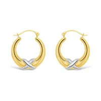 10K Yellow and White Gold Kiss Creole Earrings