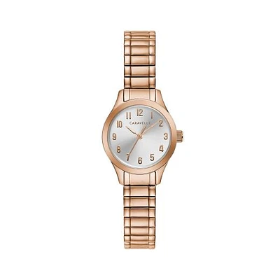 Caravelle Women's Rose Gold-Tone Stainless Steel Silver-White Sunray Dial