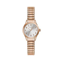Caravelle Women's Rose Gold-Tone Stainless Steel Silver-White Sunray Dial