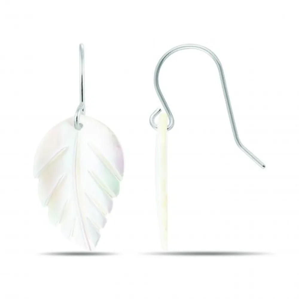 Sterling Silver Mother of Pearl Leaf Shape Earrings