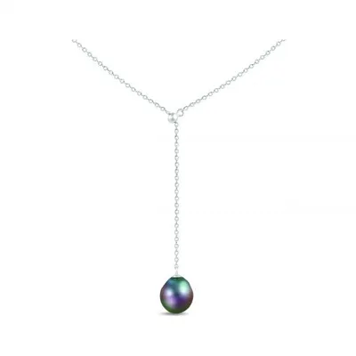 Sterling Silver 9-10mm Tahitian Pearl Necklace