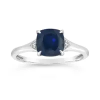 10K Gold Created Blue Sapphire & Diamond Ring