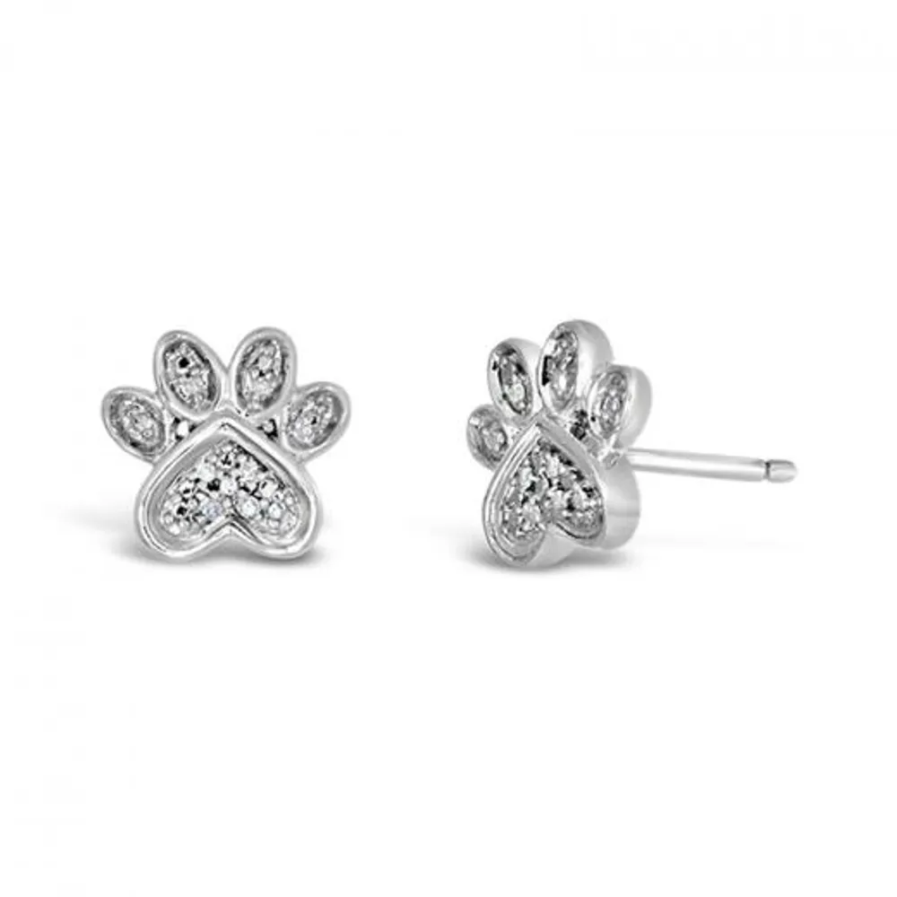 Charming Pets Sterling Silver Diamond Paw Studs