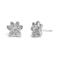 Charming Pets Sterling Silver Diamond Paw Studs