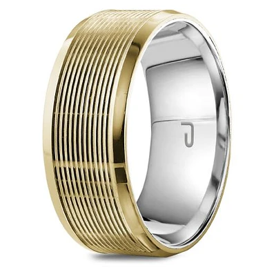 10K Yellow Gold Top & Sterling Silver Interior 8.5mm Wedding Band