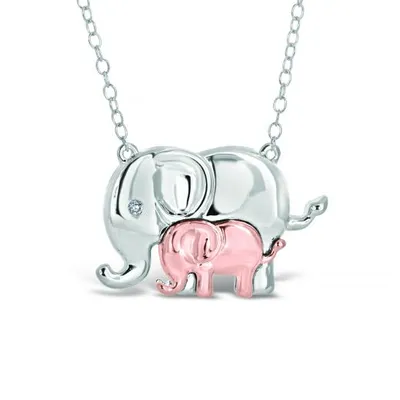 Sterling Silver Rose Gold Plated Diamond Elephant Pendant