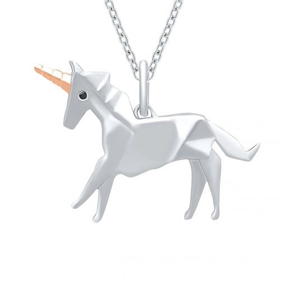 Sterling Silver Rose Gold Plated Diamond Unicorn Pendant