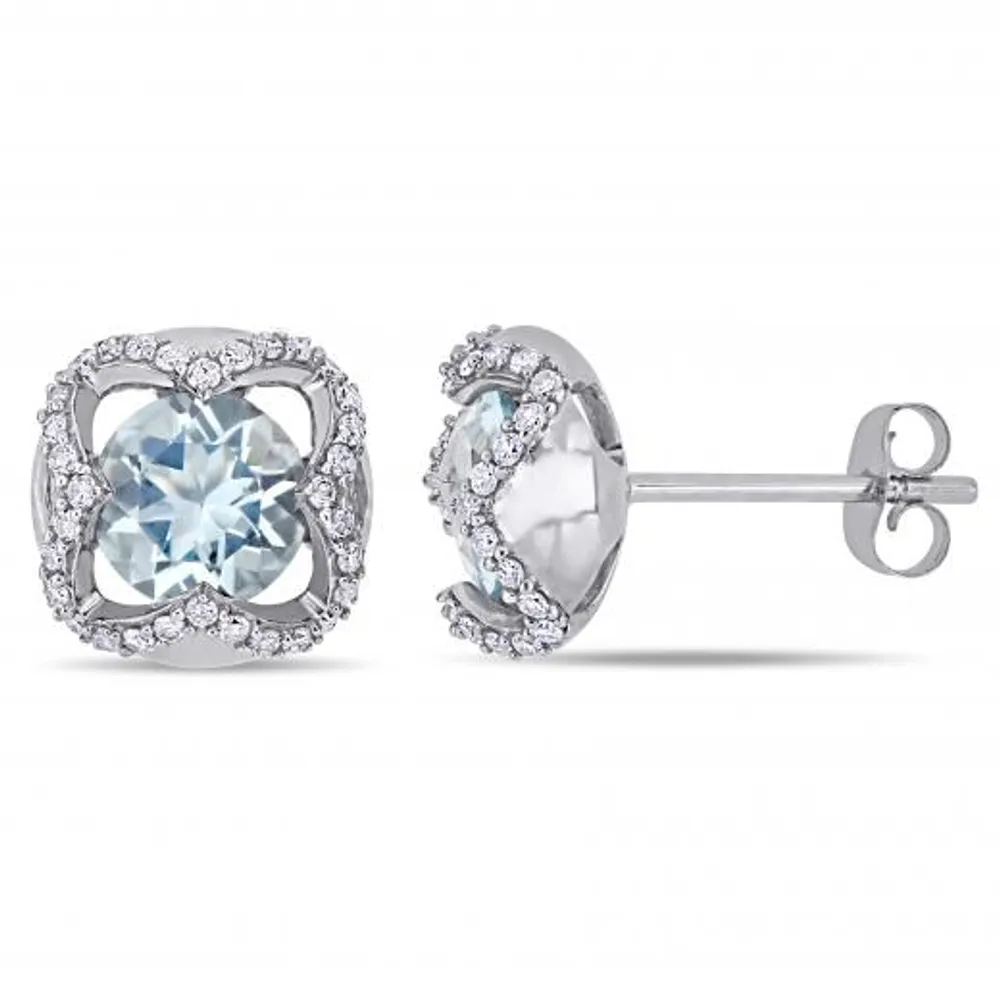 Julianna B 10K White Gold Aquamarine & Diamond Earrings