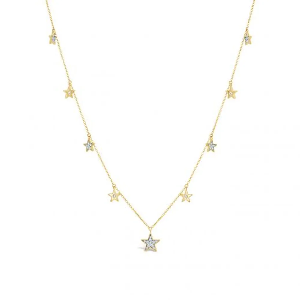 10K Yellow Gold Diamond Stars Necklace