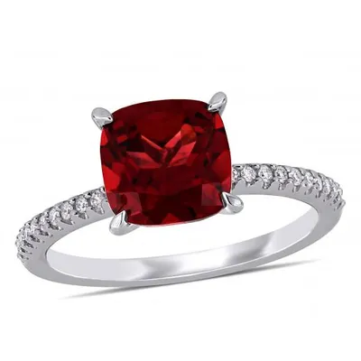 Julianna B 14K White Gold Garnet & 0.11CTW Diamond Fashion Ring