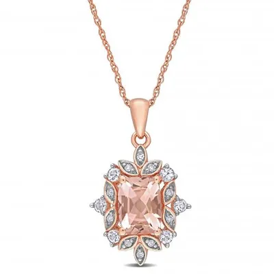 Julianna B 10K Rose Gold Morganite White Sapphire & 0.05CTW Diamond Pendant