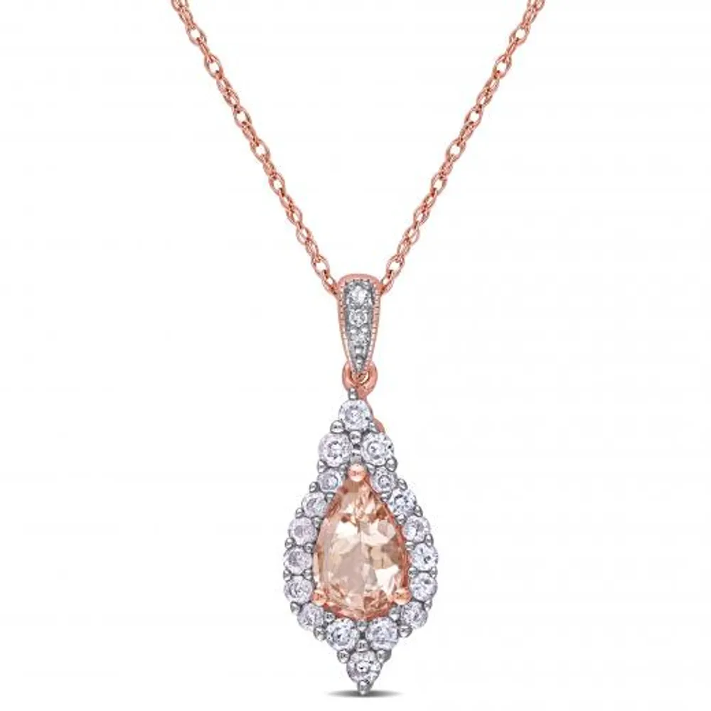 Julianna B 10K Rose Gold Morganite White Sapphire & Diamond Pendant with Chain