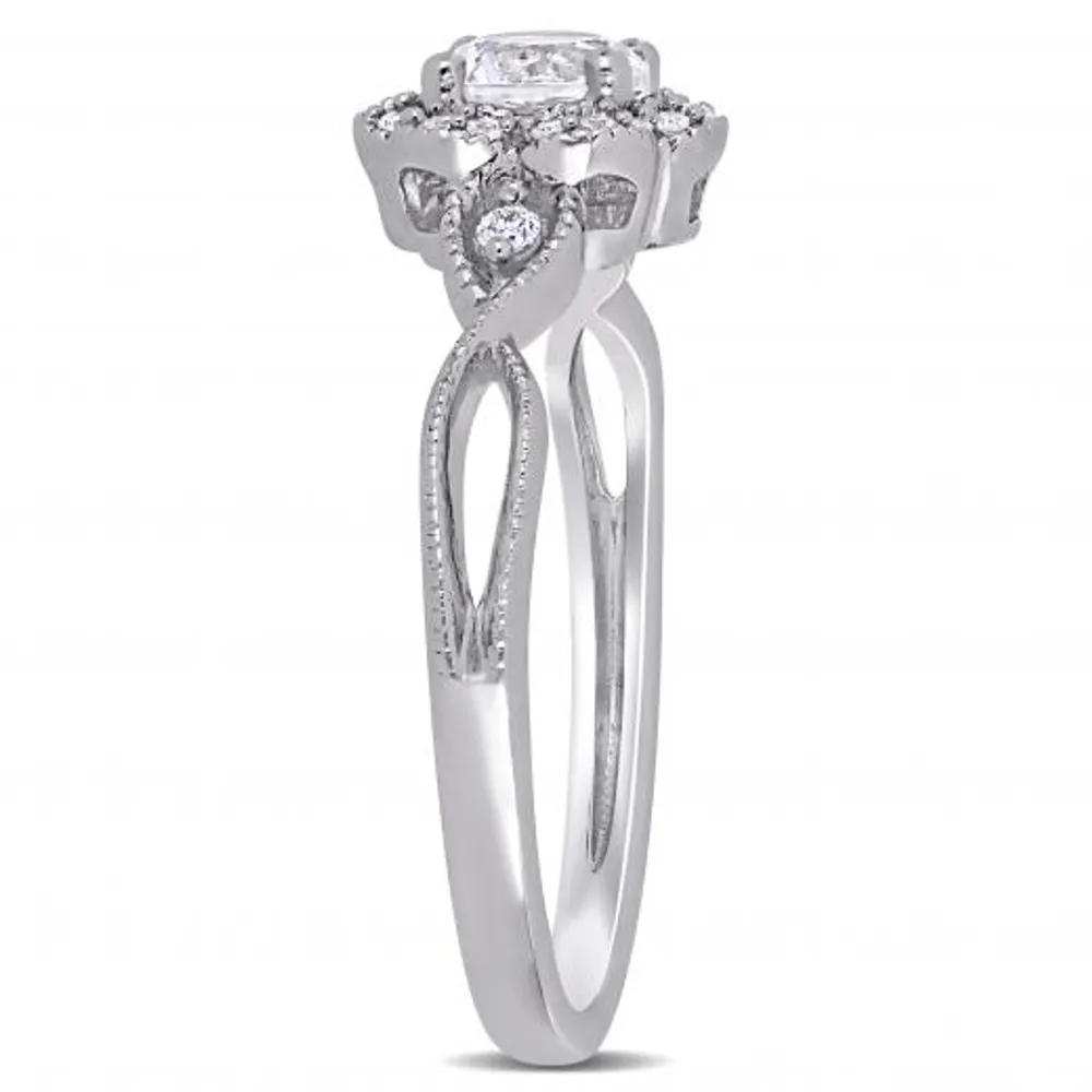 Julianna B Sterling Silver Created White Sapphire & 0.08CTW Diamond Ring