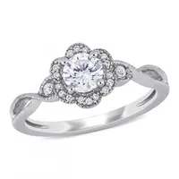 Julianna B Sterling Silver Created White Sapphire & 0.08CTW Diamond Ring