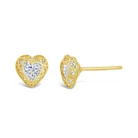 10K Yellow Gold Cubic Zirconia Heart Studs