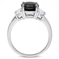 Julianna B Sterling Silver Black Sapphire Created White Sapphire & Diamond Ring