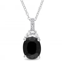 Julianna B Sterling Silver Black Sapphire Created White Sapphire&Diamond Pendant