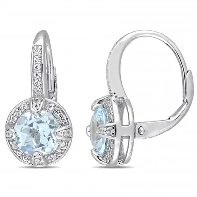 Julianna B Sterling Silver Blue Topaz & White Sapphire Leverback Earrings