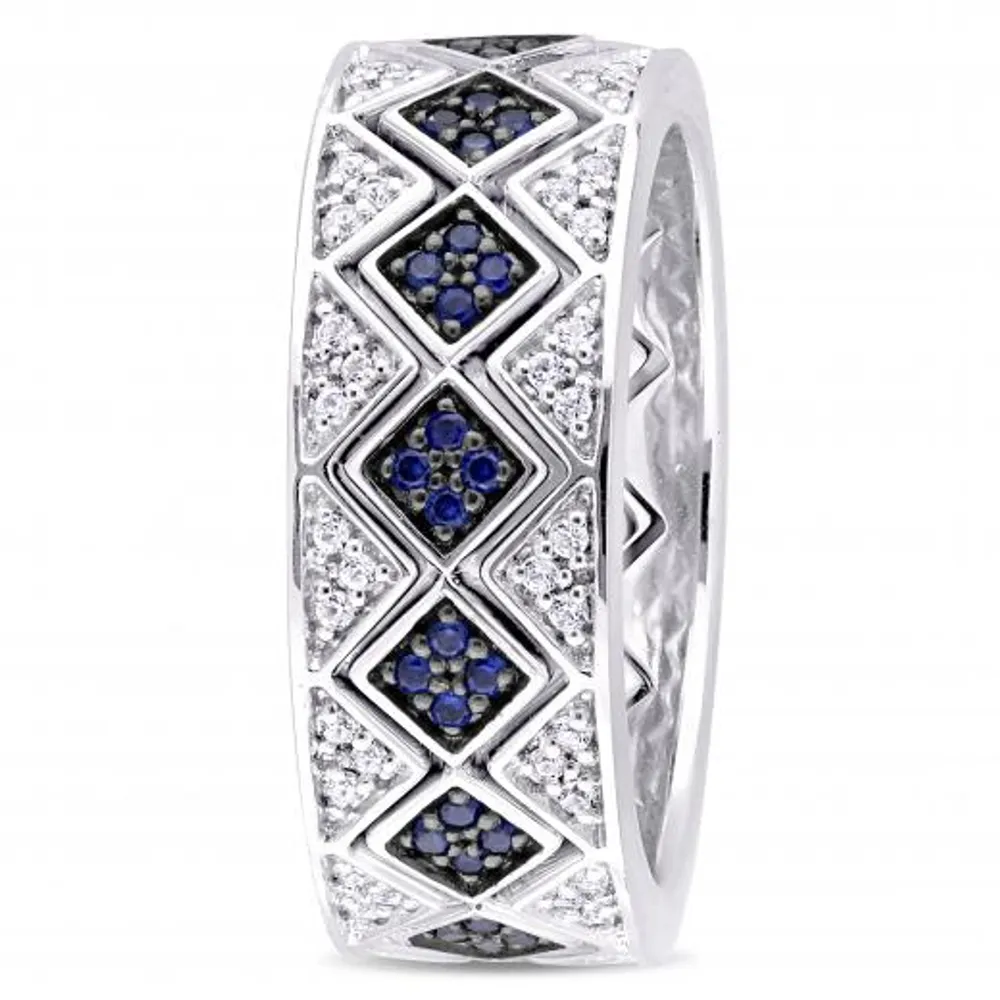 Julianna B Sterling Silver Created Blue Sapphire Created White Sapphire Ring