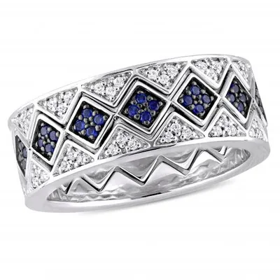 Julianna B Sterling Silver Created Blue Sapphire Created White Sapphire Ring