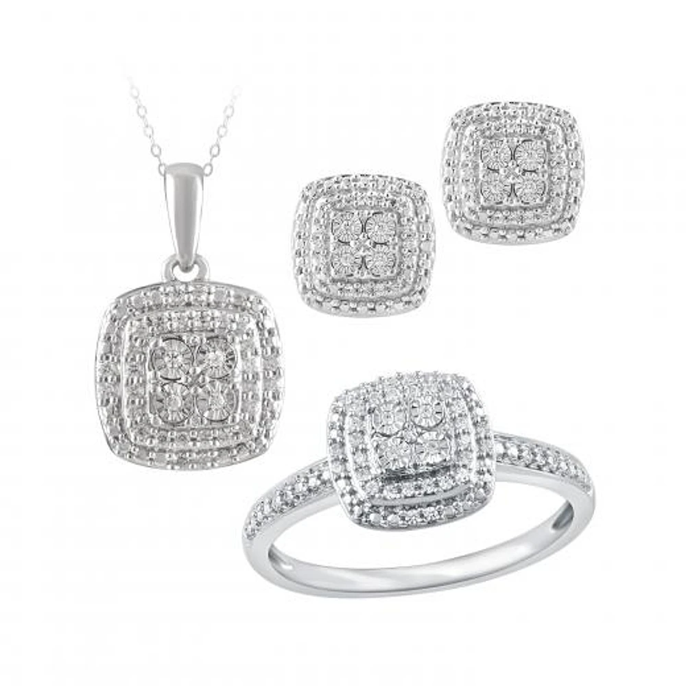 Sterling Silver 0.30CTW Diamond 3-Piece Set
