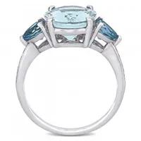 Julianna B Sterling Silver Aquamarine Blue Topaz & 0.05CTW Diamond Fashion Ring