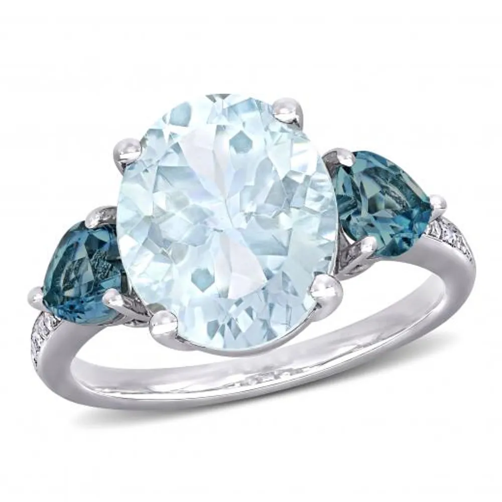 Julianna B Sterling Silver Aquamarine Blue Topaz & 0.05CTW Diamond Fashion Ring