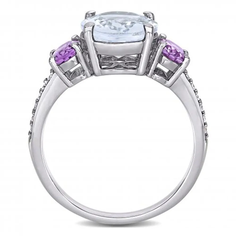 Julianna B Sterling Silver Aquamarine Amethyst & 0.10CTW Diamond Fashion Ring